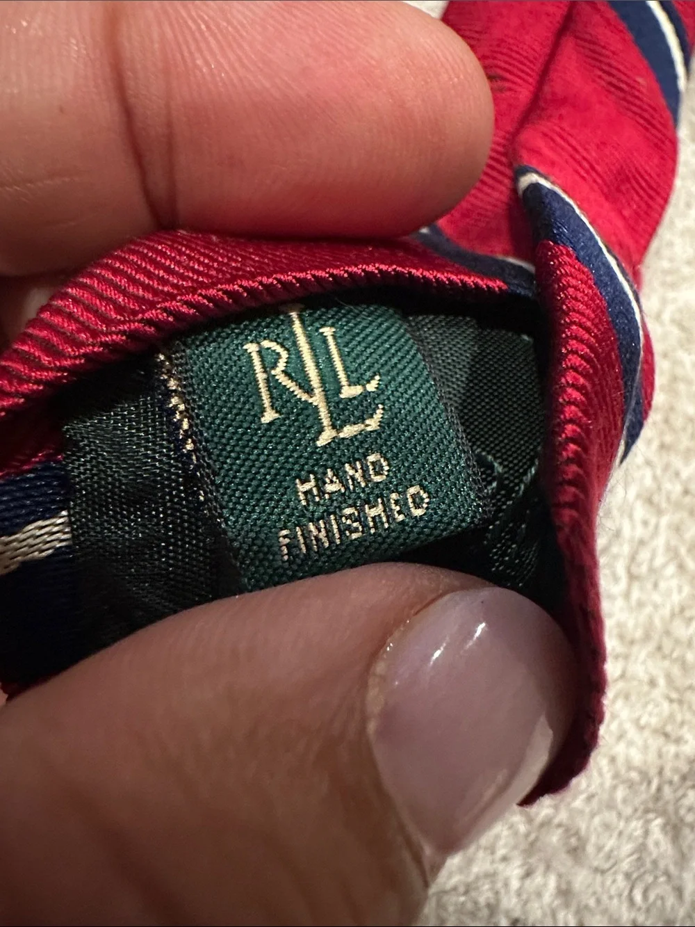 Ralph Lauren Red Navy Diagonal Stripe Silk Tie